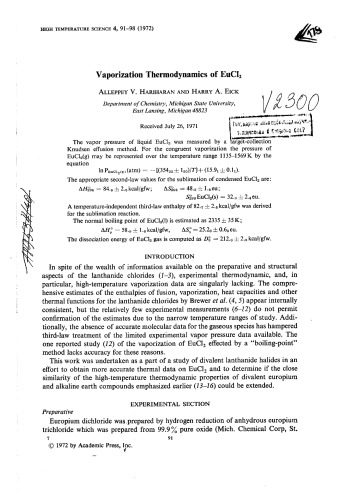 خرید و دانلود نسخه کامل کتاب Vaporization Thermodynamics of EuCl2